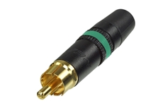 Bild von NYS373-5 | Cinch-Kabelstecker male, schwarzes Gehäuse, Gold Kontakte, Bezeichnung grün
